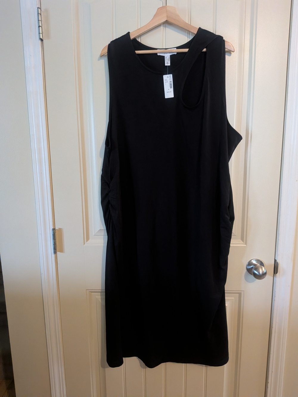 NWT Addition Elle Black Sleeveless Midi Dress With Neck Accent And Ruched Hips